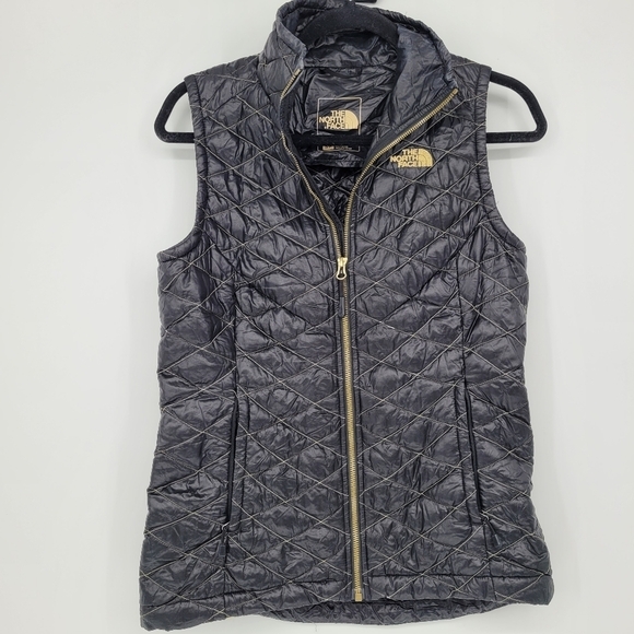 the north face womens thermoball black gold trekker vest light weight size small - Picture 2 of 14